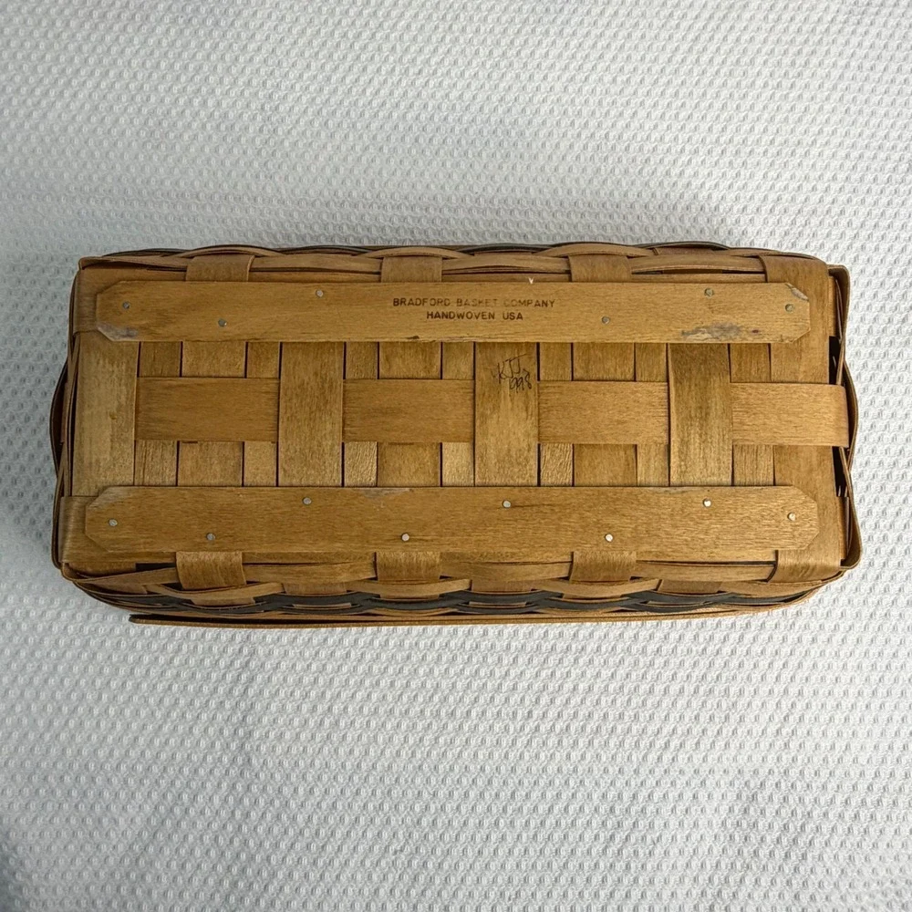 Bradford Basket Company Handwoven Wood Basket USA 1998 Rectangular Natural Brown